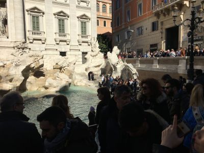 The Trevi Fountain, freshly cleaned and glaringly white. Also incredibly busy.