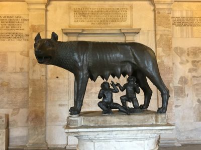 Wolf with Romulus and Remus, the babes were added later to support the myth of the founding of Rome