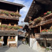 Geraniums in window boxes