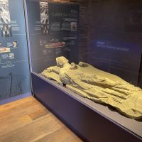Bishop Archibald's Effigy. This interesting display also shows the original colours overlaid on the stone.