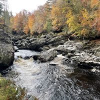 Rocks and rapids. White Water trips sometimes run on the Findhorn.